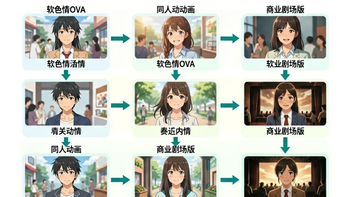 h动漫分级制度图解，展示日本动画R-18分级标准与制作发行流程的示意图